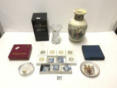 WEDGWOOD GLASS ROYAL WEDDING PAPERWEIGHT, MODERN CHINESE VASE, CUT GLASS VASE, AND ROYAL SCHOOL OF