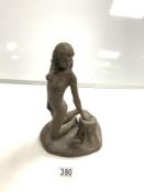 SCULPTED CLAY FIGURE OF A NUDE LADY, 27 CMS.