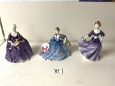 THREE ROYAL DOULTON FIGURES, " ELYSE " HN2429, " JACQUELINE " HN2333, AND " CHARLOTTE " HN2421.