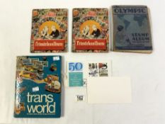 FOUR STAMP ALBUMS, OF ENGLISH AND WORLD STAMPS, AND A FIRST DAY COVER 50 BBC 1922-1972.