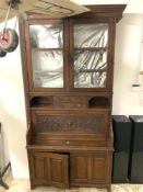 LATE VICTORIAN WALNUT ESCRETOIRE - BOOKCASE WITH TWO GLAZED DOORS, FITTED INTERIOR, 140X238 CMS.