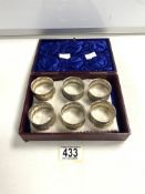 SET OF SIX HALLMARKED SILVER NAPKIN RINGS DATED 1938 BY H J COOPER & CO LTD 93 GRAMS