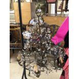 ORNATE ITALIAN IRON 6-BRANCH CRYSTAL CHANDELIER WITH GLASS DROP DECORATION (FROM FLORENCE)