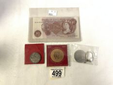 TEN SHILLINGS NOTE WITH A COMMEMORATIVE MEDAL THE ROYAL ALBERT HALL AND MORE