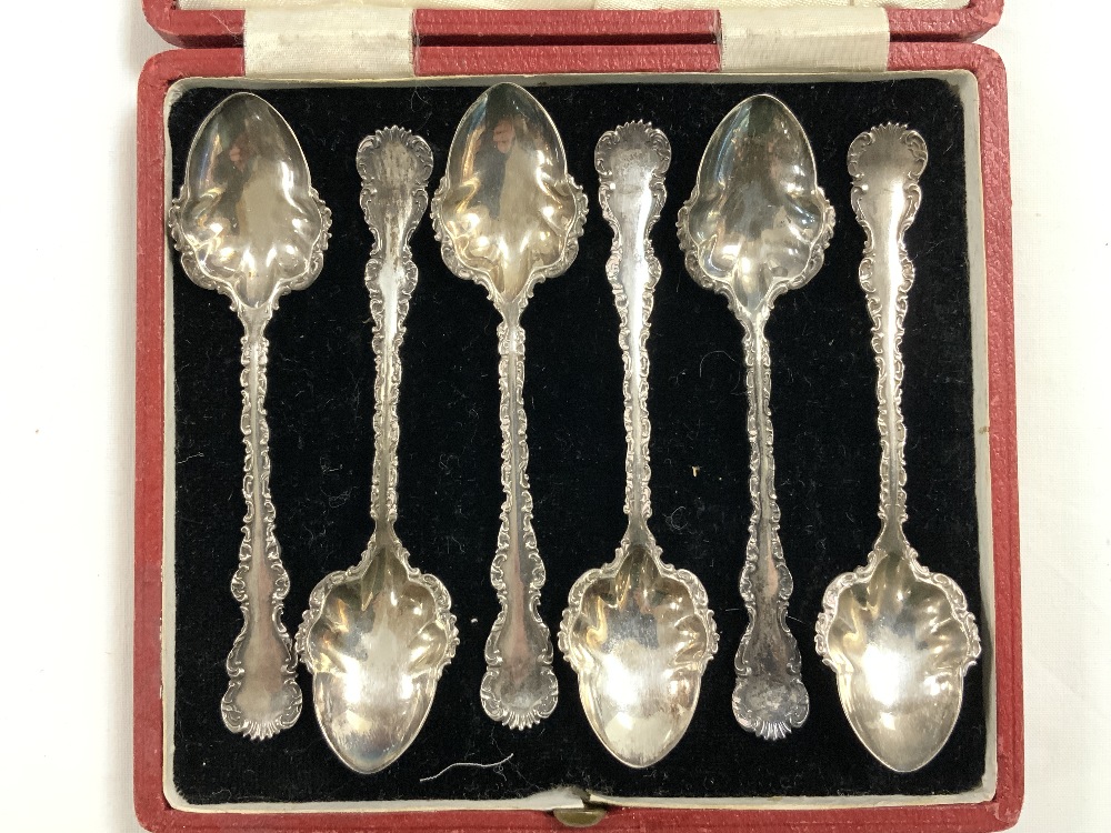 SET OF SIX HALLMARKED SILVER TEA SPOONS WITH ORNATE CAST BORDERS, SHEFFIELD 1899, HENRY WIGFUL.( - Image 2 of 5