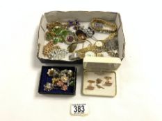 QUANTITY OF COSTUME JEWELLERY, AND A LADYS ROTARY WRIST WATCH.