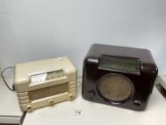 A VINTAGE WHITE BAKERLITE MASTER RADIO MODEL D121, AND A BUSH BROWN BAKERLITE RADIO TYPE DAC 90.