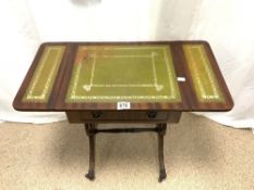 SMALL REPRODUCTION LEATHER TOP SOFA TABLE.