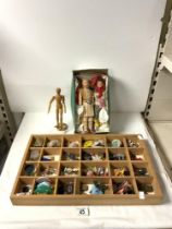 FOUR 1950s COMPOSITE HEAD DOLLS, AND BADGES, SMALL FIGURES AND MORE.