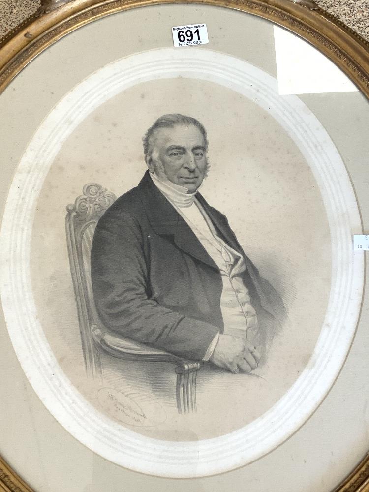 VICTORIAN OVAL PORTRAIT PRINT OF A GENT, SIGNED IN PENCIL - G R BLACK STRAND 1863, 36X40 CMS. - Image 2 of 4