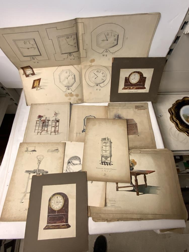 A QUANTITY OF WATERCOLOUR, PENCIL AND INK DESIGNS FOR FURNITURE. - Image 5 of 5