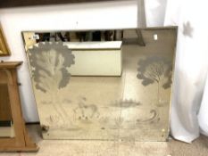 ETCHED GLASS WALL MIRROR OF A HORSE IN A FIELD 92 X 82 CM
