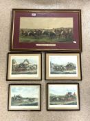 VICTORIAN COLOURED PRINT - RACING SCENE ( A FALSE START ) 28 X 55 CM WITH A SET OF FOUR COLOURED