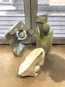 THREE ABSTRACT SCULPTURES MADE FROM STONE LARGEST 52 CM