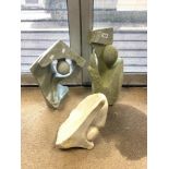 THREE ABSTRACT SCULPTURES MADE FROM STONE LARGEST 52 CM