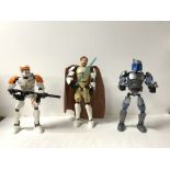 THREE LEGO STAR WARS FIGURES IN BOXES, OBI-WAN KENOBI 75109, CLONE COMMANDER CODY 75108, AND JANGO