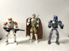 THREE LEGO STAR WARS FIGURES IN BOXES, OBI-WAN KENOBI 75109, CLONE COMMANDER CODY 75108, AND JANGO