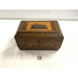 VICTORIAN TUNBRIDGE WEAR TEA CADDY ( ARUNDEL CASTLE ) 24.5 X 15 X 14CM