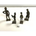 FOUR LEAD FIGURES OF DICKENS CHARACTERS BY D GREEN, 18 CMS TALLEST.