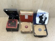 HMV PORTABLE WIND UP GRAMOPHONE, WITH A QUANTITY OF OLD 78 RECORDS.