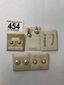 THREE PAIRS OF 9CT GOLD PEARL EARRINGS INCLUDES RIVER PEARLS WITH TWO PAIRS OF YELLOW METAL PEARL