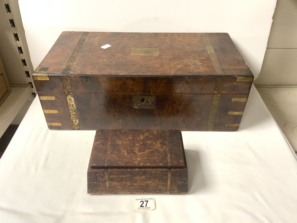 VICTORIAN WALNUT WRITING BOX, AF, AND ANOTHER BOX.