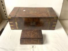 VICTORIAN WALNUT WRITING BOX, AF, AND ANOTHER BOX.