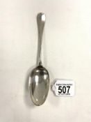 GEORGE II HALLMARKED SILVER TABLE SPOON, 1736 - MAKERS MARK INDISTINCT, 20 CMS, 50 GRAMS.