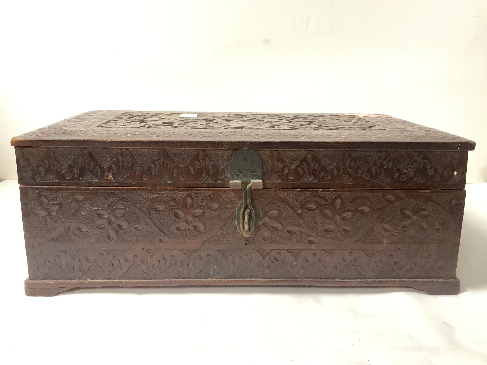VINTAGE ROSEWOOD CARVED SEWING BOX SOME CONTENTS 32 X 21 CM - Image 4 of 4