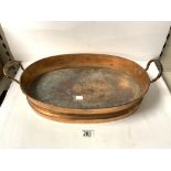 OVAL COPPER TWO HANDLED PRESERVE PAN.