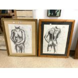 PAIR OF CHARCOAL STUDIES OF NUDES, 41X58 CMS.