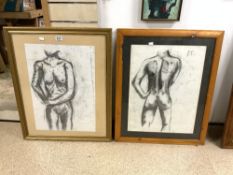 PAIR OF CHARCOAL STUDIES OF NUDES, 41X58 CMS.