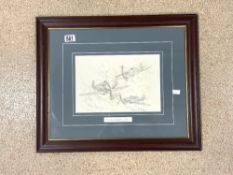 PENCIL SKETCH OF SPITFIRE AND HURRICANE OF WW2, SIGNED DAVID HAWKER, 92, 31X22 CMS.