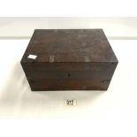 VICTORIAN TEAK BRASS BOUND FOLDING FITTED WRITING BOX, 31X23 CMS.