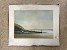 WATERCOLOUR STUDY OF TWO FIGURES SITTING BY A JETTY, INDISTINCLY SIGNED, 50X37.