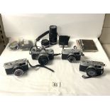 OLYMPUS OM-2 CAMERA, TWO OLYMPUS TRIP 35 CAMERAS, AND OLYMPUS 75 - 150 MM LENSE AND OTHER