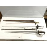 CAVALRY SWORD BY HENRY WILKINSON, AND A FENCING FOIL, AND A BRITISH NAVAL SWORD, [ HANDLE A/F ]