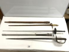CAVALRY SWORD BY HENRY WILKINSON, AND A FENCING FOIL, AND A BRITISH NAVAL SWORD, [ HANDLE A/F ]