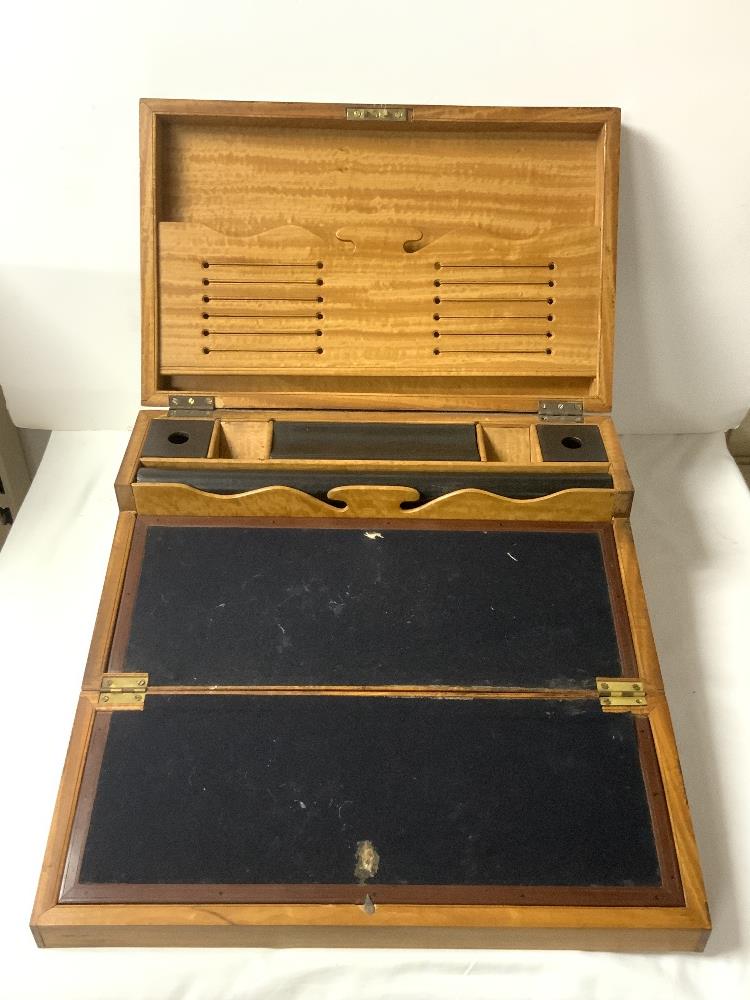 VICTORIAN SATINWOOD FOLDING WRITING BOX, WITH EBONY FITTINGS AND SECRET DRAWERS!. - Image 2 of 8