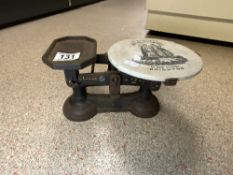 A SET OF KITCHEN SCALES, S BANFIELD 56 SHIP ST BRIGHTON.