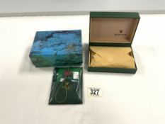 ROLEX STYLE GREEN LEATHER BOX AND COVER WITH ROLEX OYSTER LEATHER SLEEVE AND PAPERWORK