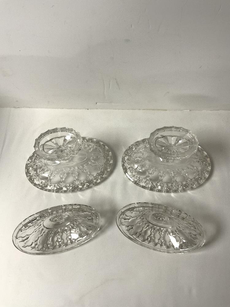 PAIR OF MOULDED GLASS BON BON DISHES WITH COVERS, 18 CMS. - Image 3 of 4