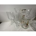 COMMEMORATIVE GLASSWARE VARIOUS, HEAVY CUT GLASS DISH ETC.