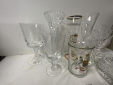 COMMEMORATIVE GLASSWARE VARIOUS, HEAVY CUT GLASS DISH ETC.