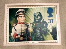 A LARGE THUNDERBIRDS STAMP DESIGN PRINT IN FRAME, 94X66 CMS.
