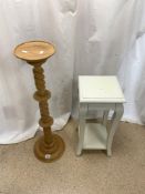 PINE TWIST COLUMN TORCHERE, AND A PAINTED TWO TIER PLANT STAND.