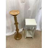 PINE TWIST COLUMN TORCHERE, AND A PAINTED TWO TIER PLANT STAND.