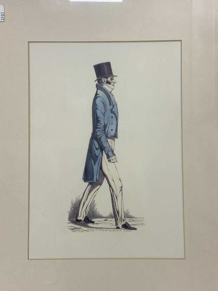 THREE COLOURED PRINTS OF GENTLEMEN WITH TOP HATS DRAWN AND ETCHED. PUBLISHED BY RICHARD DIGHTON - Image 3 of 5