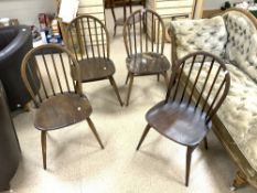 FOUR VINTAGE ERCOL WINDSOR DINING CHAIRS