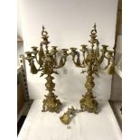 PAIR OF LARGE ORNATE BRASS 5 BRANCH CANDLEABRA, [ 1 AF ], 68 CMS.